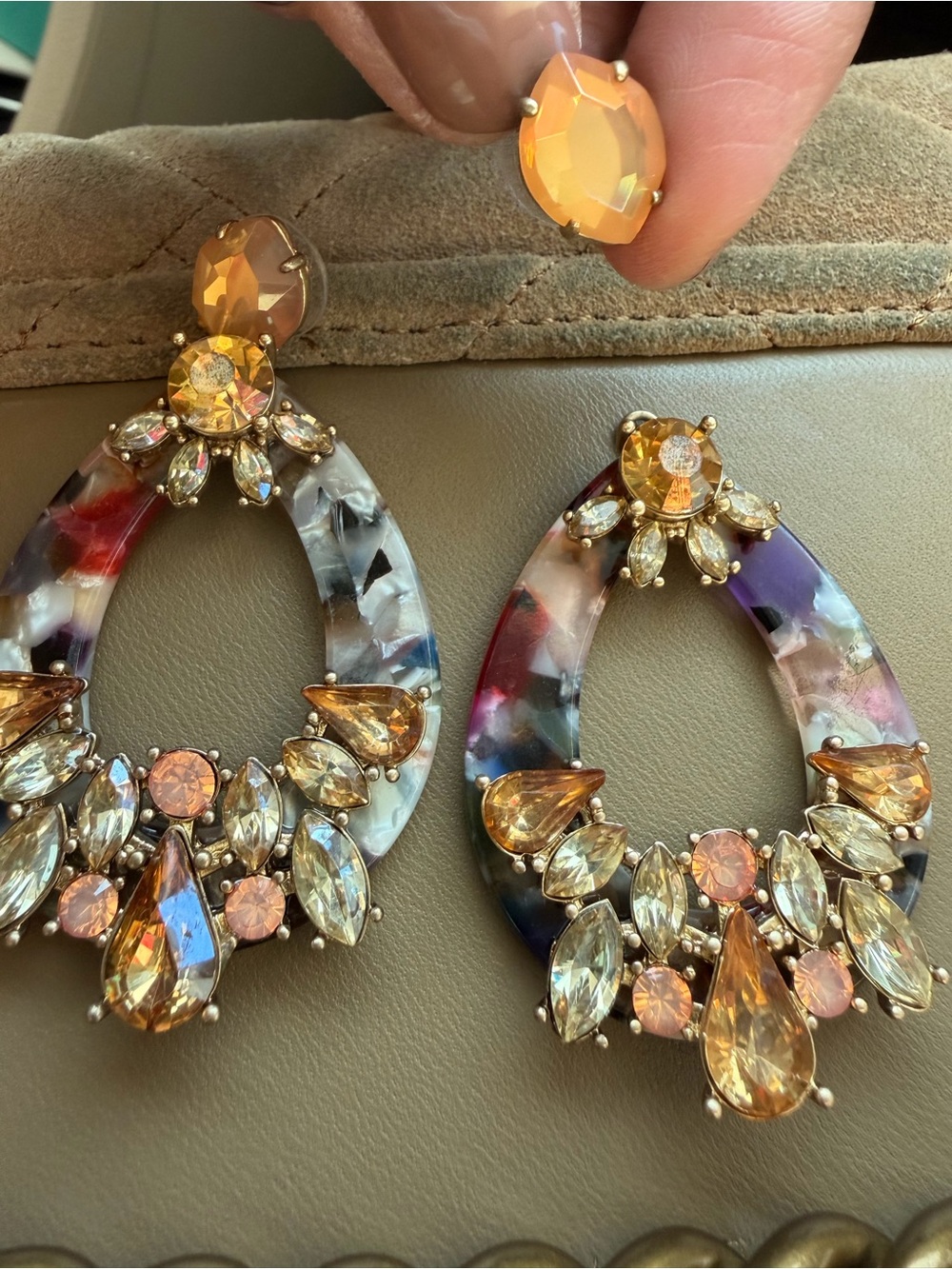 Stella & Dot Multicolor Resin Hoop Earrings with Amber Crystals